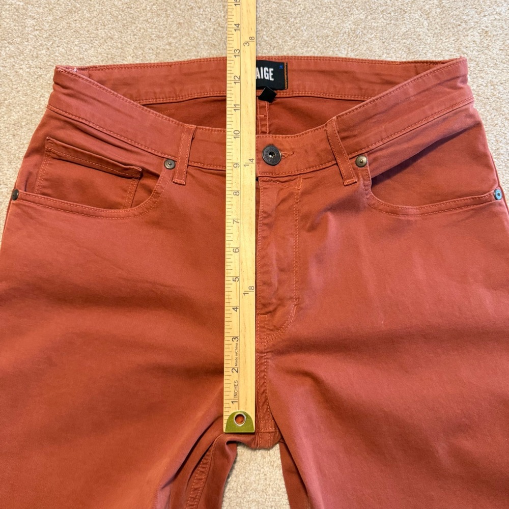 PAIGE Normandie Pants Men 30 Slim Straight Leg Made in USA Rust Burnt Orange - Picture 5 of 11